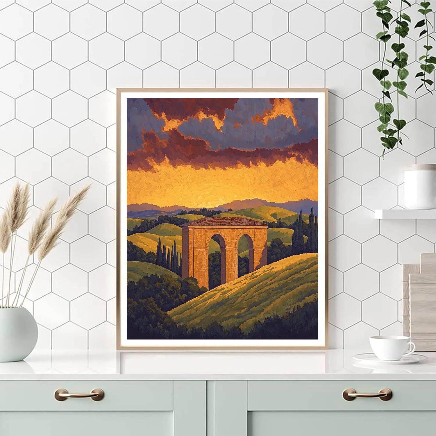 Raphael Inspired Idealized Renaissance Archway At Dusk paint by numbers