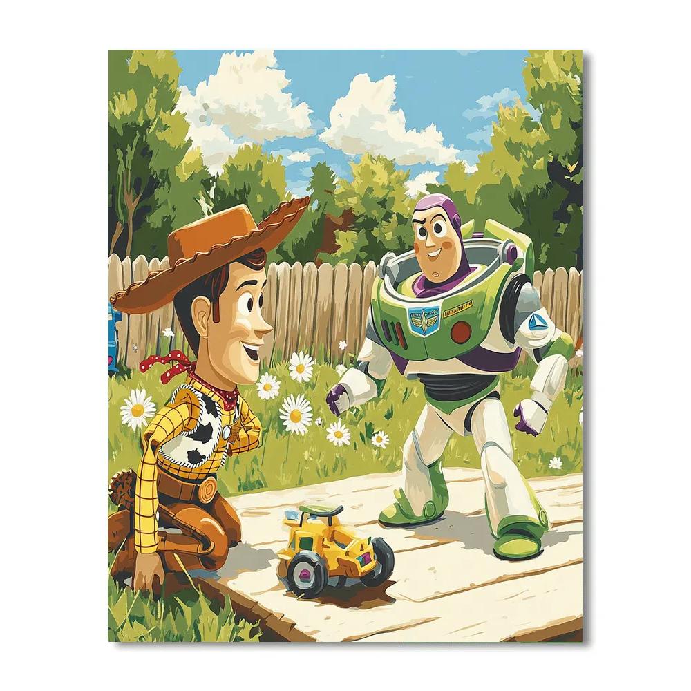 Woody And Buzz Backyard Rescue Disney Inspired Painting by numbers kit