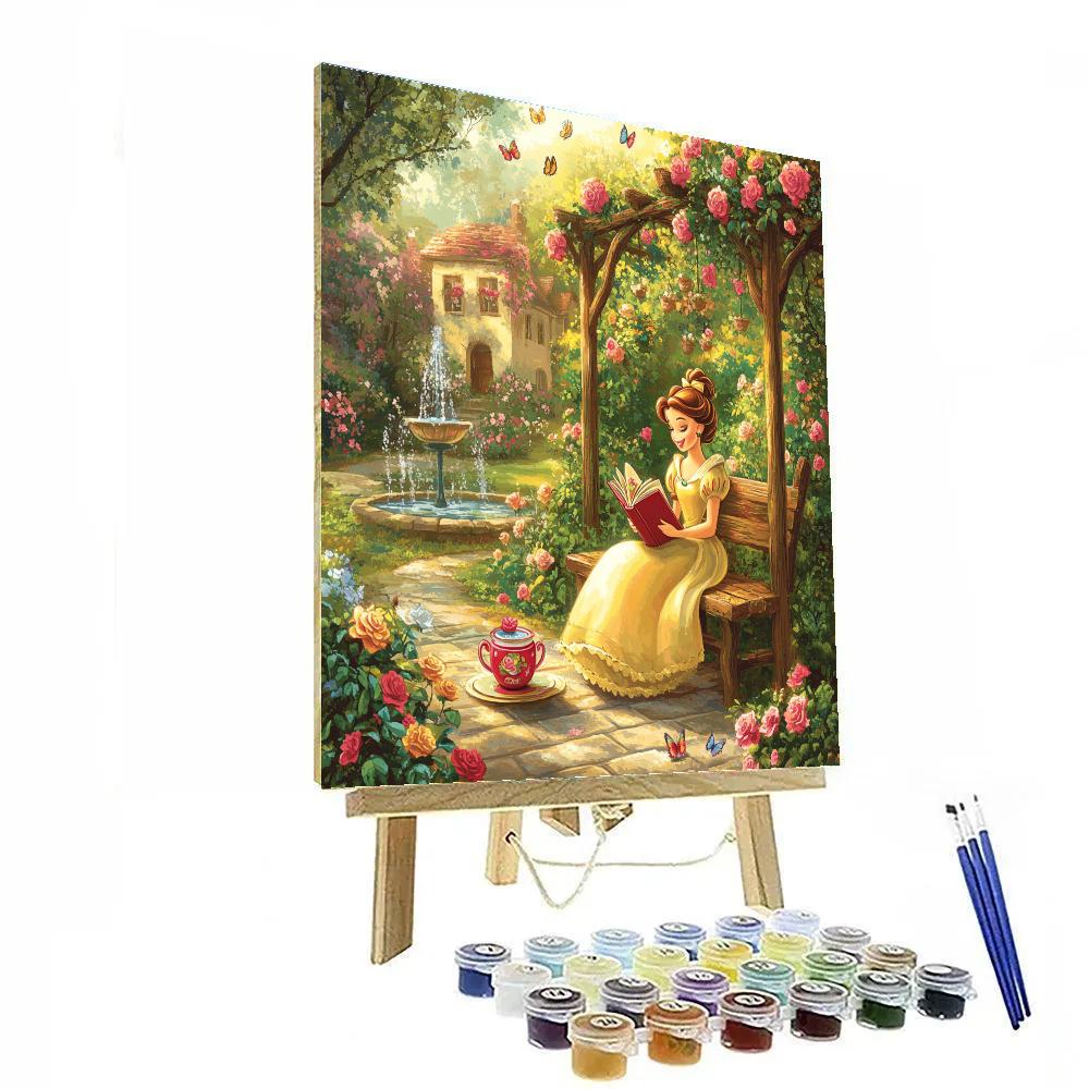 Belle Reading In Flower Garden Disney Inspired Paint by numbers art