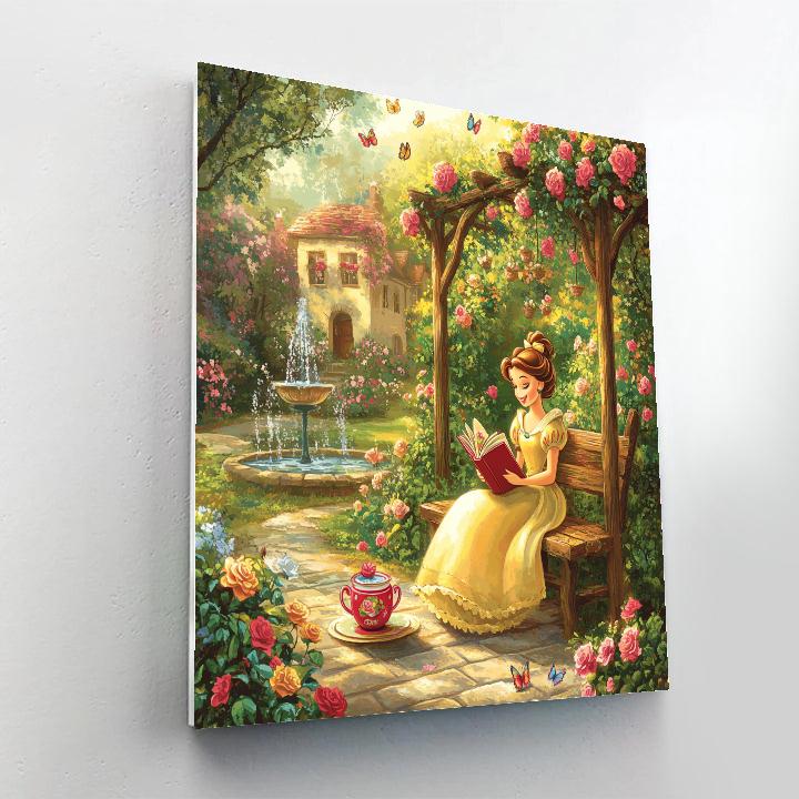 Belle Reading In Flower Garden Disney Inspired Paint by numbers art