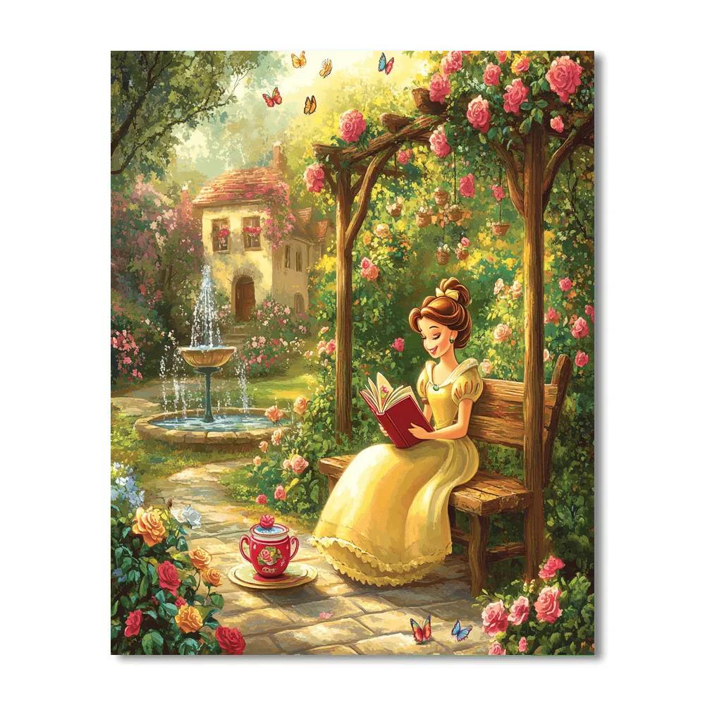 Belle Reading In Flower Garden Disney Inspired Paint by numbers art