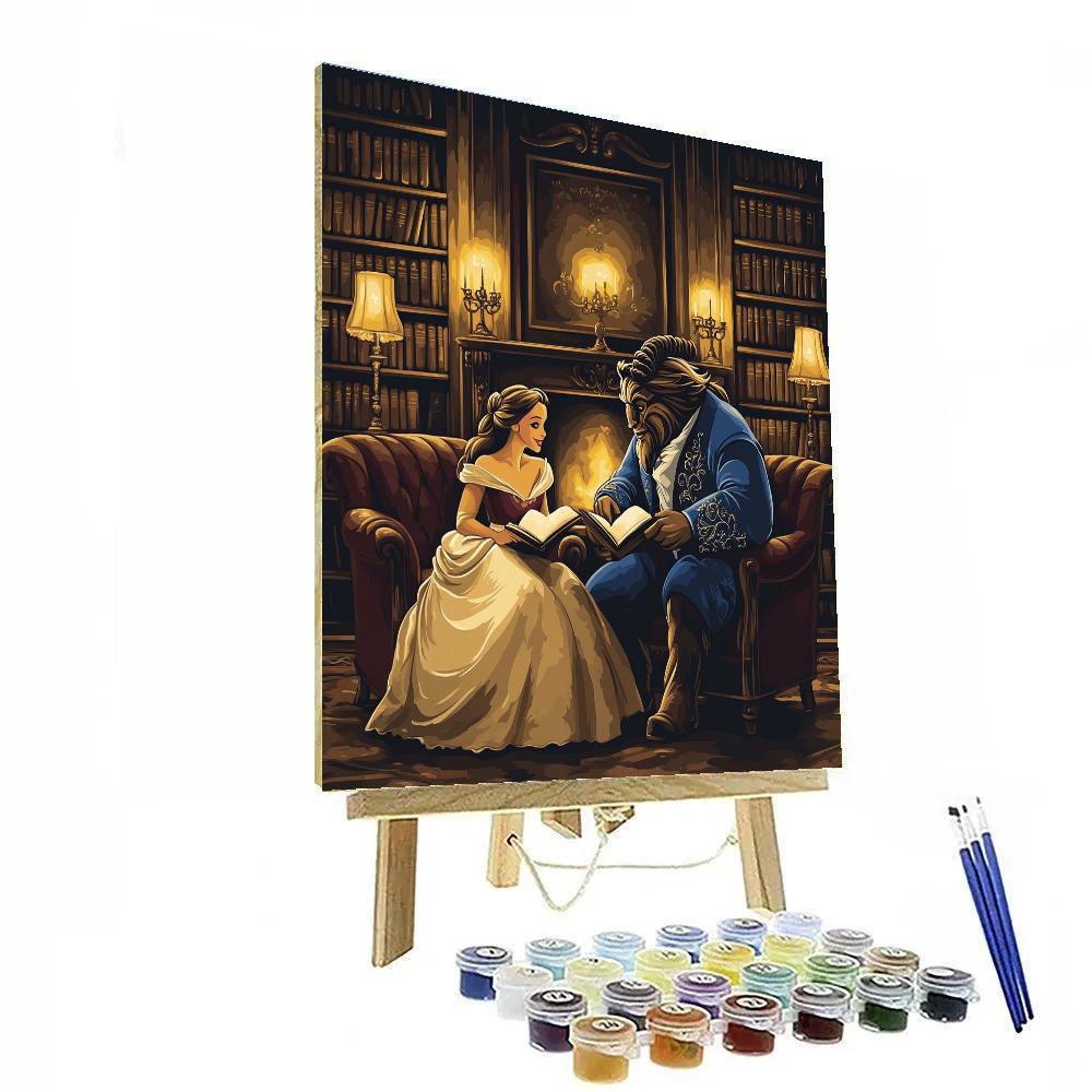 Belle And Beast Library Evening Disney Inspired Numbered painting kits