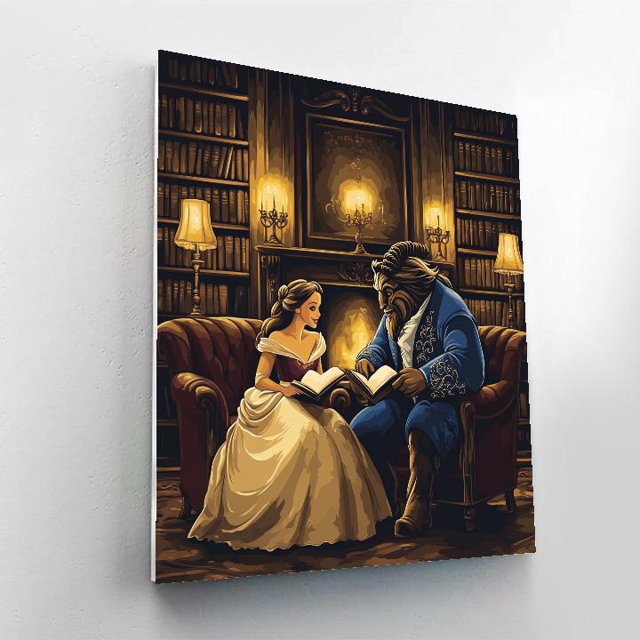 Belle And Beast Library Evening Disney Inspired Numbered painting kits