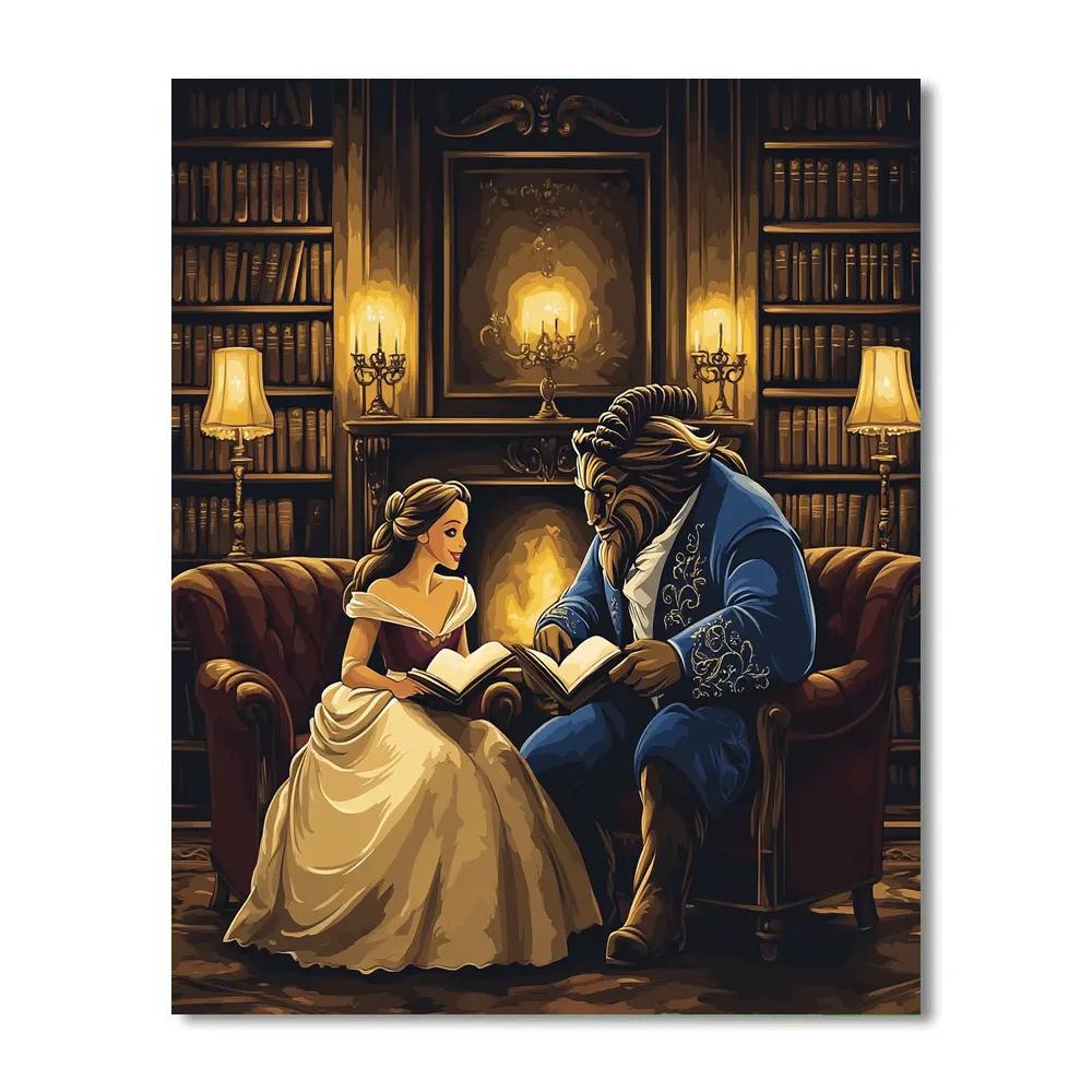 Belle And Beast Library Evening Disney Inspired Numbered painting kits