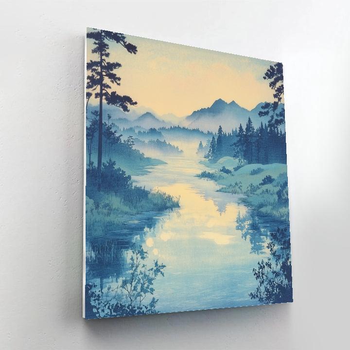 Hiroshige Inspired Tranquil River Landscape paint by number