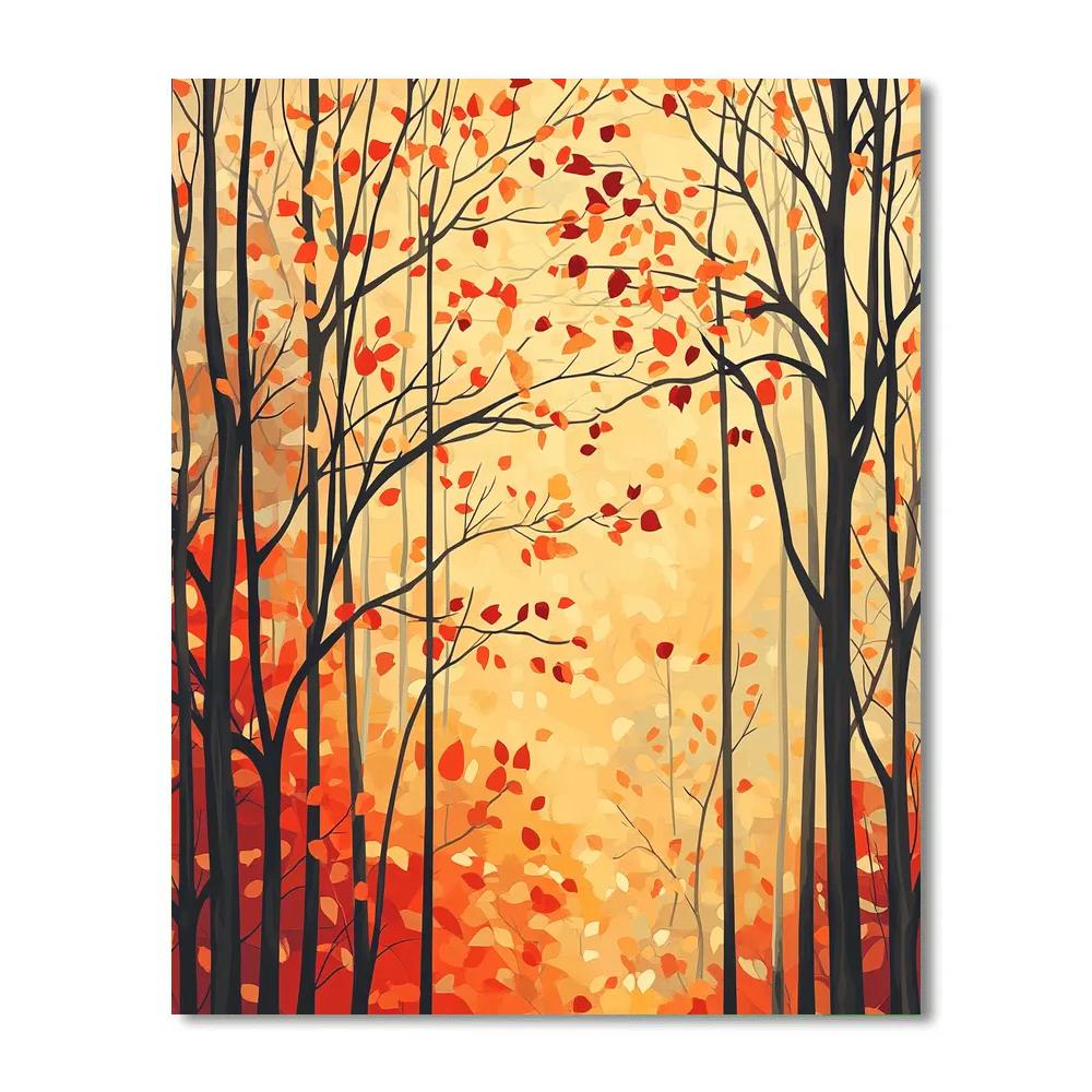 Hiroshige Inspired Autumnal Forest Pattern Number painting
