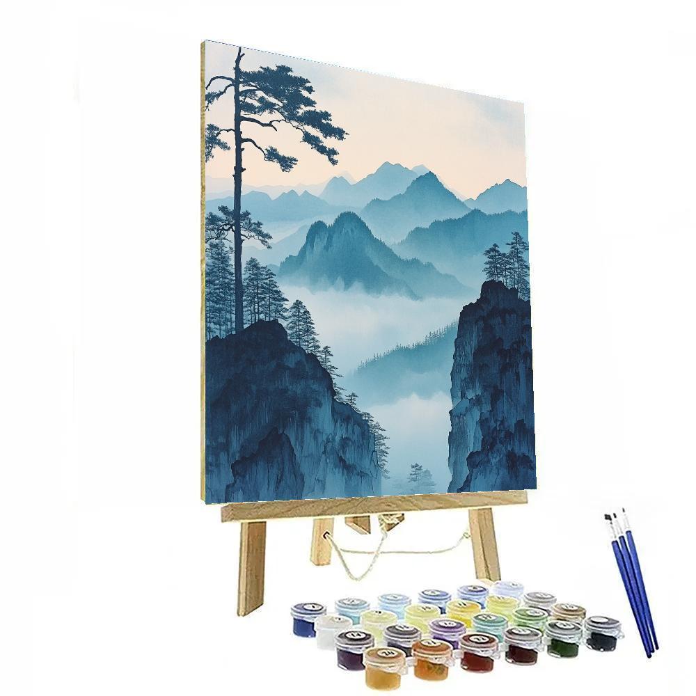 Hiroshige Inspired Serene Mountain Mist Number painting