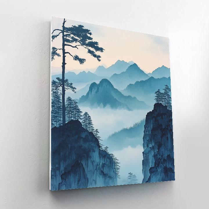 Hiroshige Inspired Serene Mountain Mist Number painting