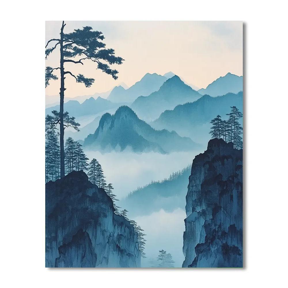 Hiroshige Inspired Serene Mountain Mist Number painting