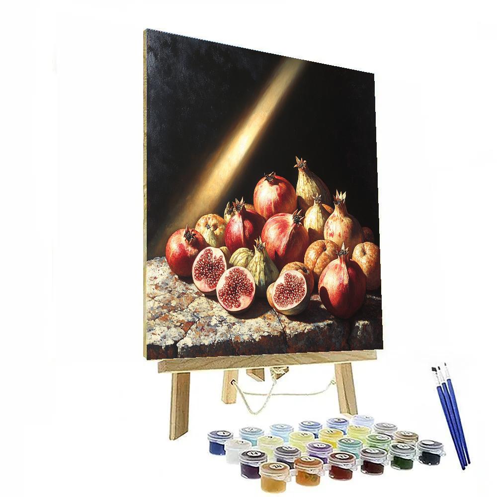 Caravaggio Inspired Dramatic Fruit Arrangement In Deep Shadow Painting by numbers kit