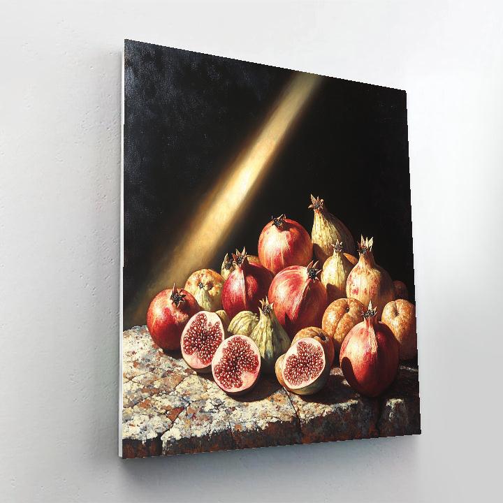 Caravaggio Inspired Dramatic Fruit Arrangement In Deep Shadow Painting by numbers kit