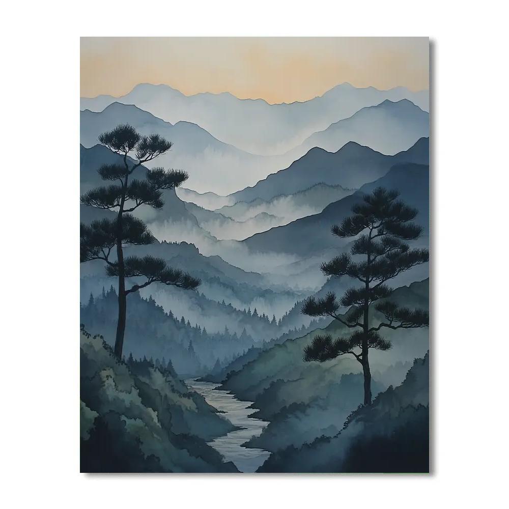 Zhao Mengfu Inspired Misty Mountain Dialogue Number painting