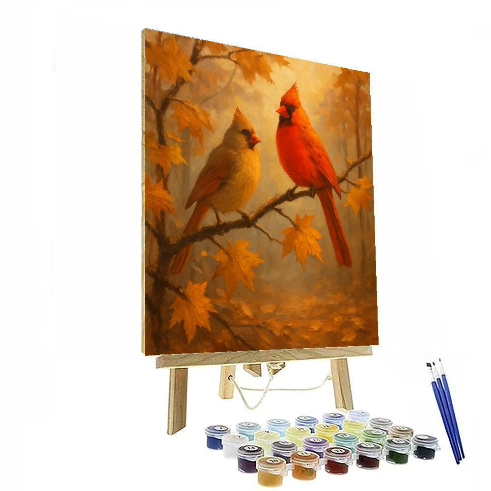 Autumn Cardinal Cozy Painted Scene Number painting