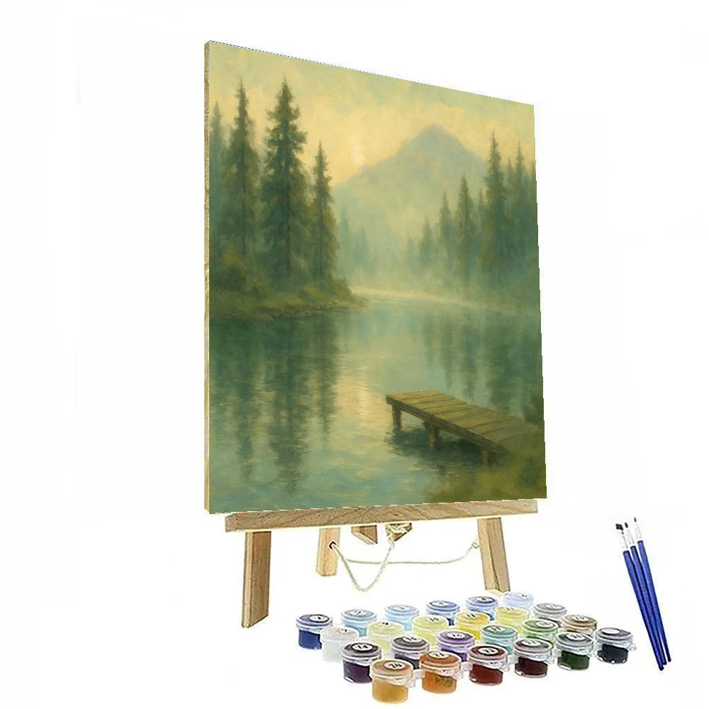 Morning Mist Over Pine Lake paint by number
