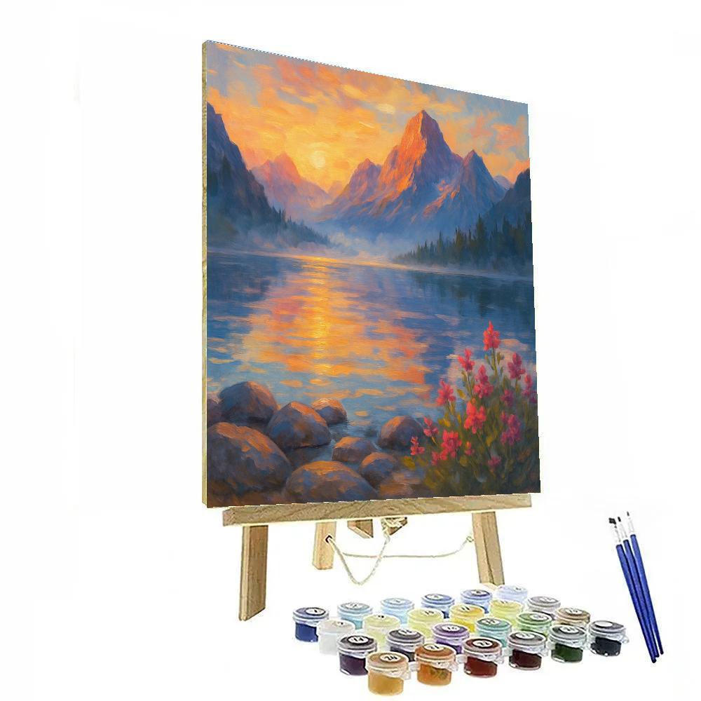 Mountain Lake With Radiant Sunrise Reflections Paint by numbers kits
