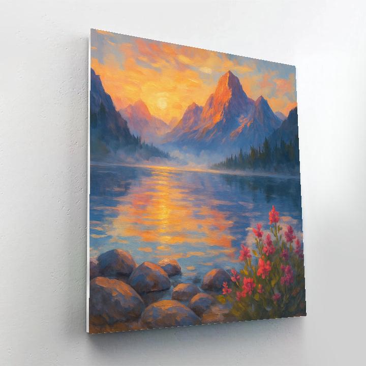 Mountain Lake With Radiant Sunrise Reflections Paint by numbers kits