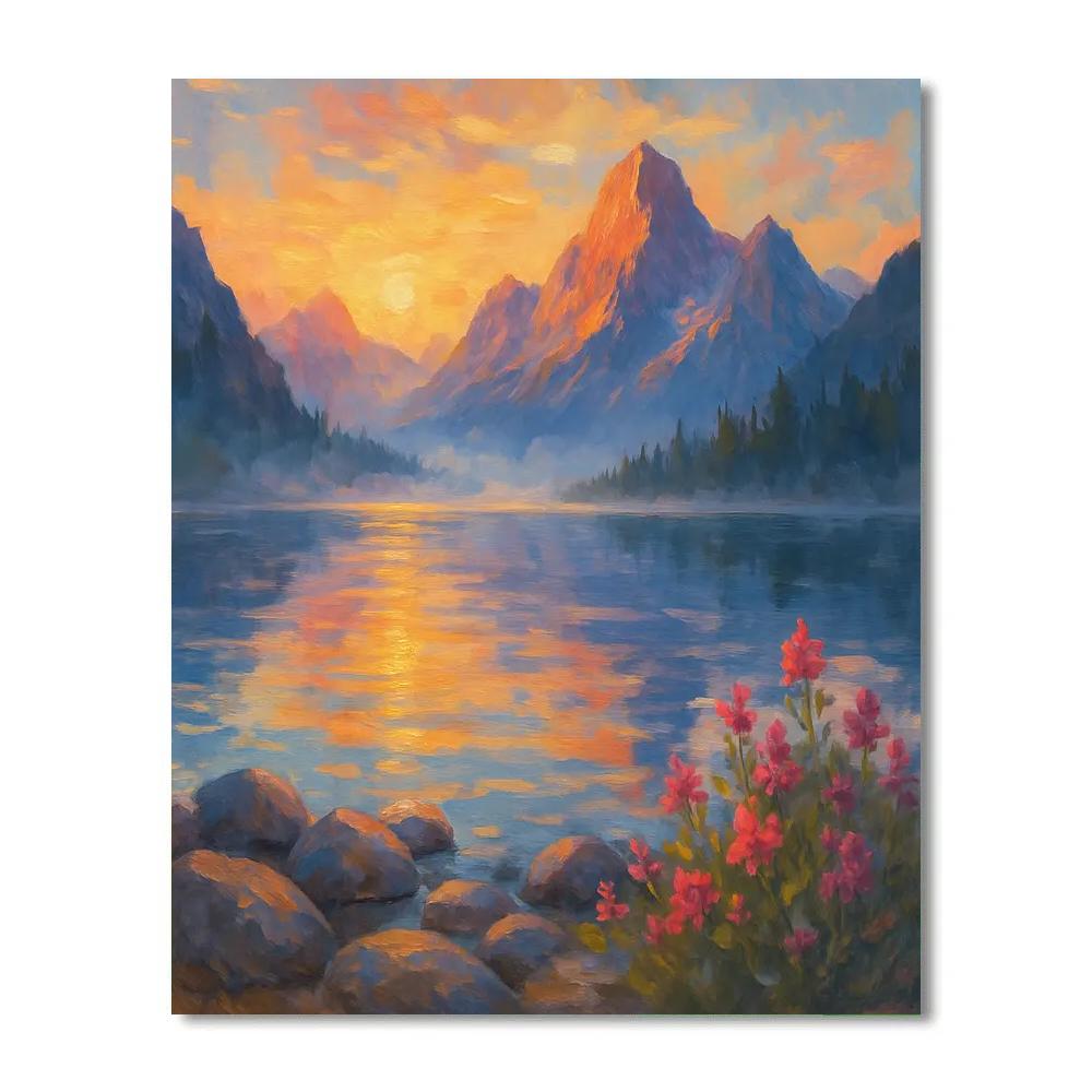 Mountain Lake With Radiant Sunrise Reflections Paint by numbers kits