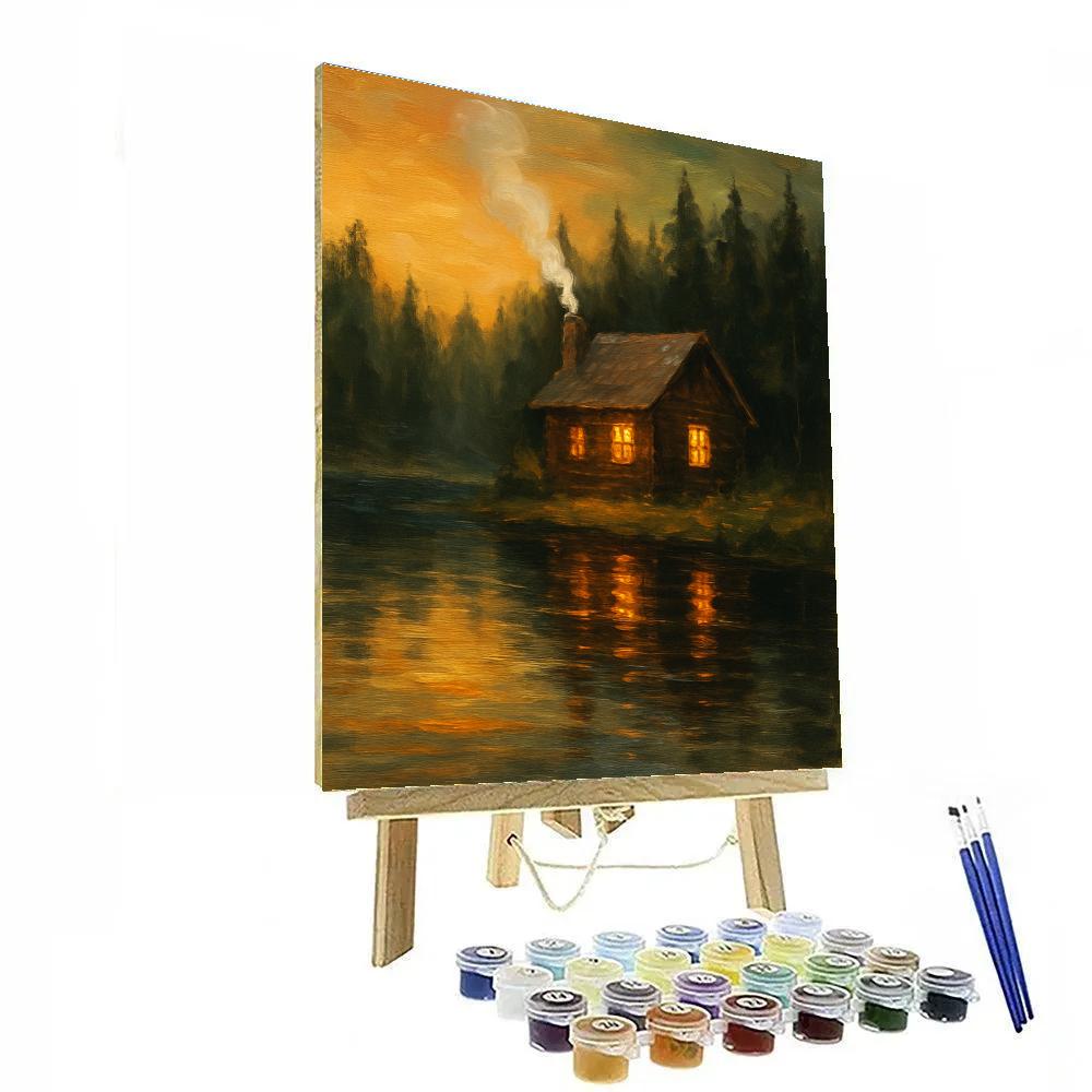Sunset Glow By The Cozy Cabin painting number kit