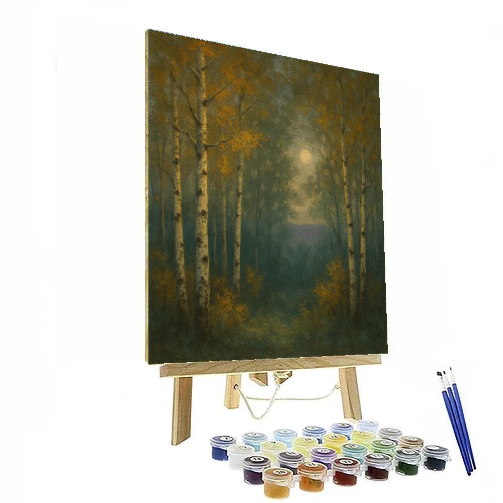 Enchanted Birch Forest At Twilight Glow DIY paint by numbers