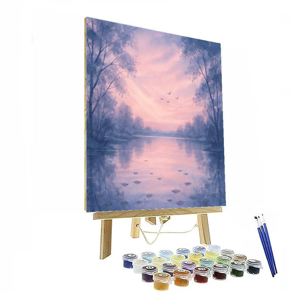 Lavender Twilight Over Mirror Lake paint by number
