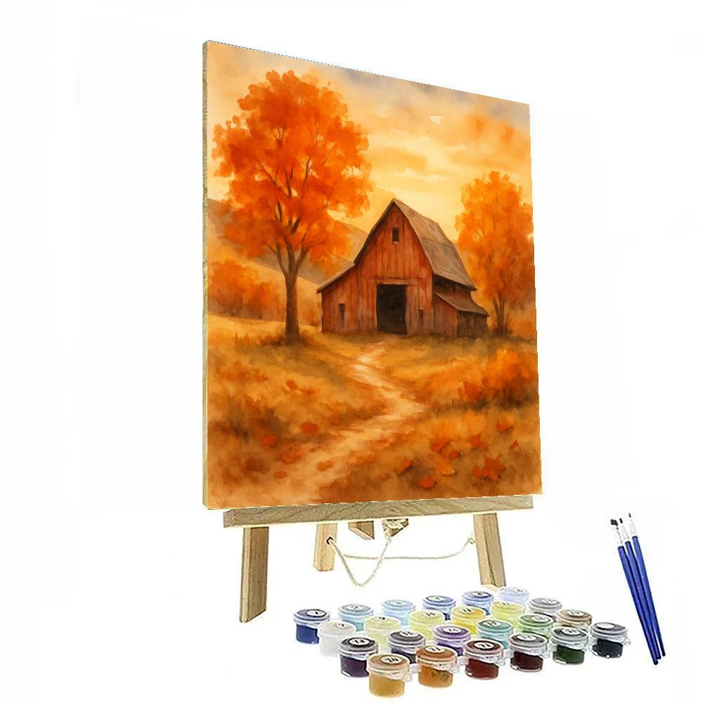 Rustic Countryside Barn In Warm Autumn Light Paint by numbers art