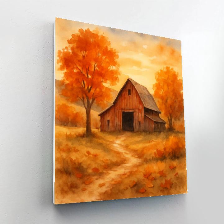 Rustic Countryside Barn In Warm Autumn Light Paint by numbers art