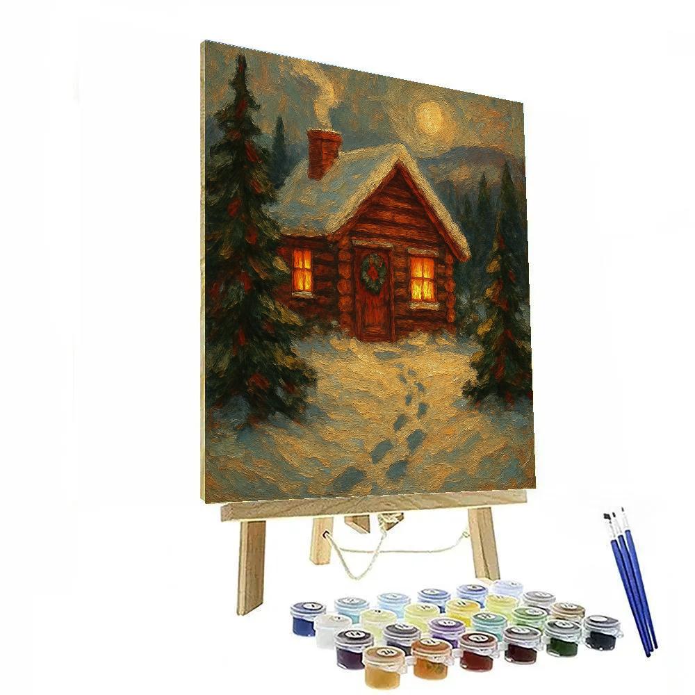 Cozy Cabin With Golden Smoke Painting by numbers kit