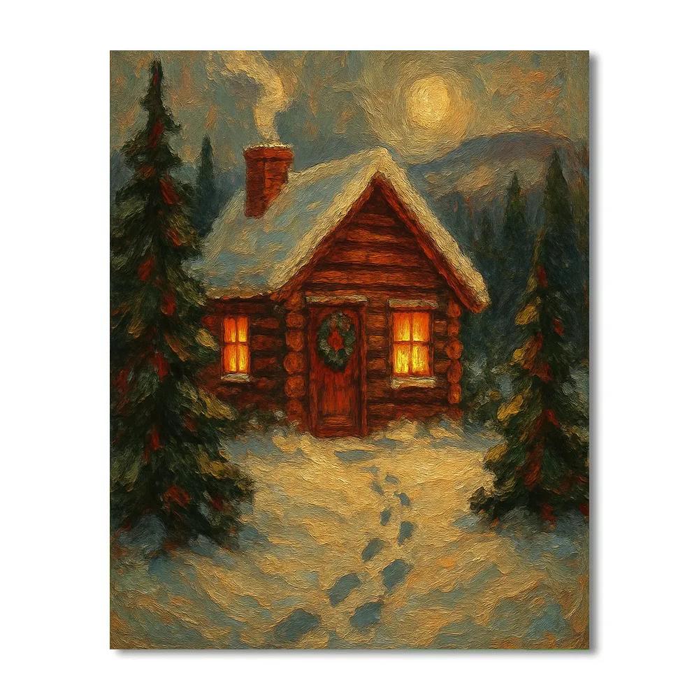 Cozy Cabin With Golden Smoke Painting by numbers kit