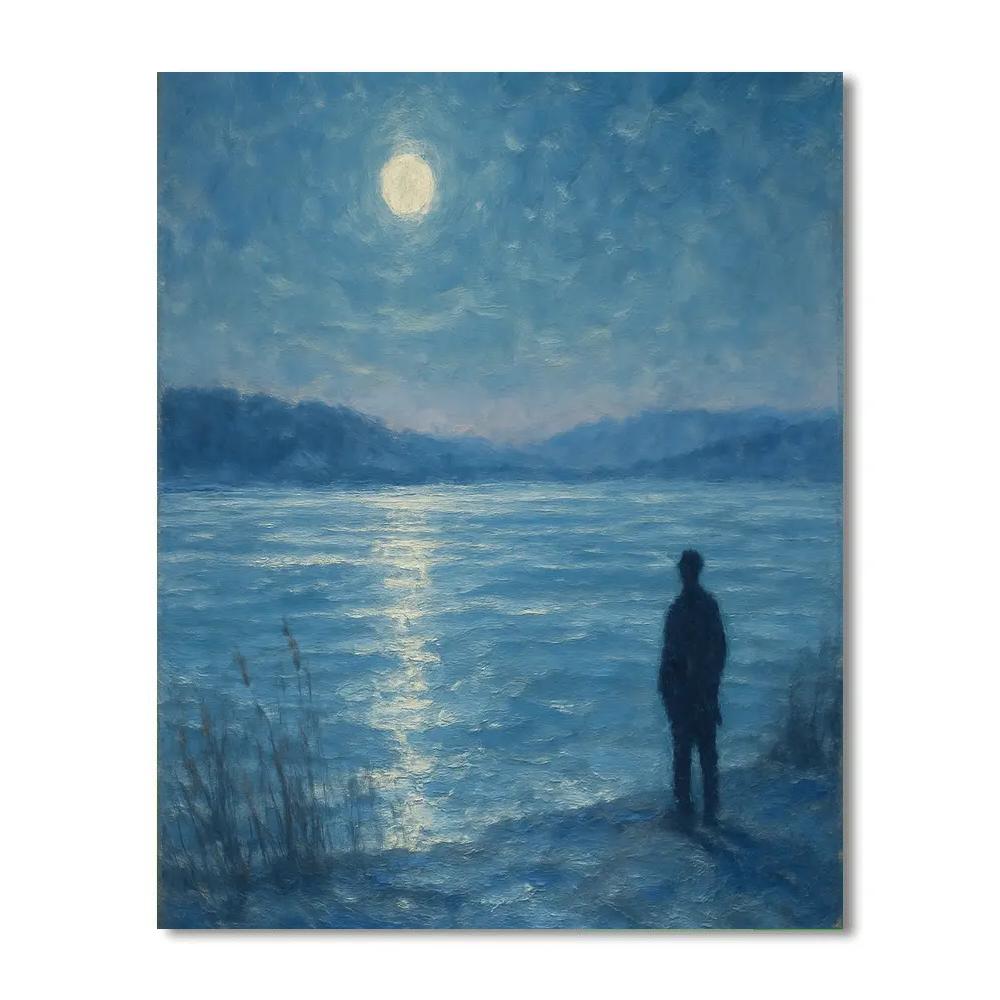 Moonlit Frozen Lake Landscape paint by color