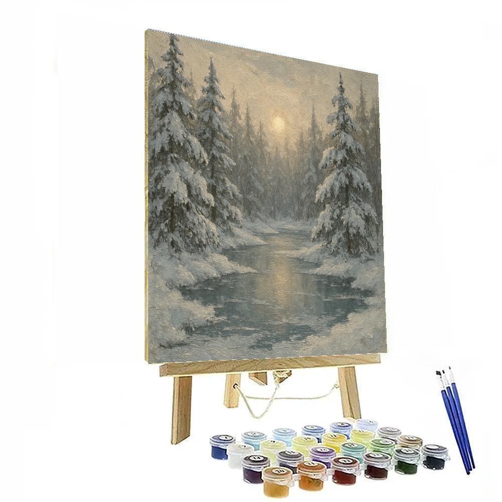 Winter Calm At Frosted Forest Pond Paint by numbers art