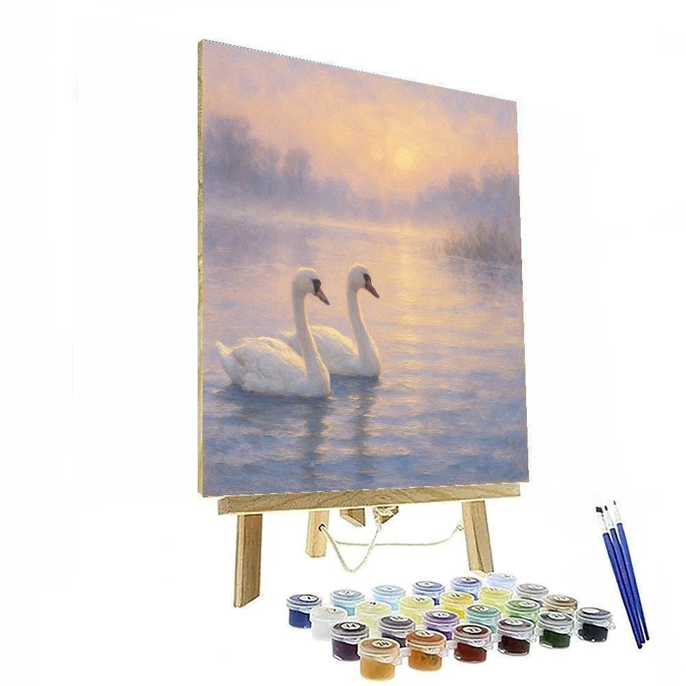Misty Swan Lake Cozy Painting Number painting