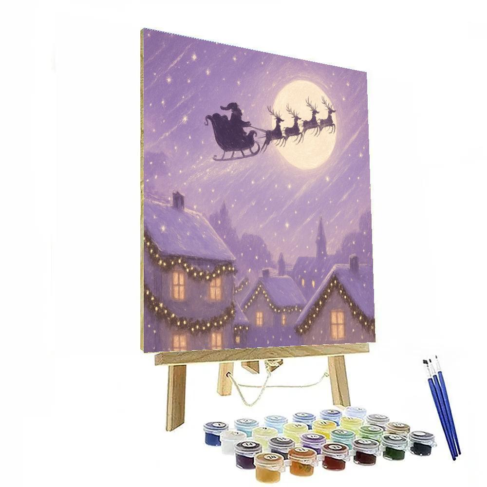 Midnight Sleigh Over Village painting number kit