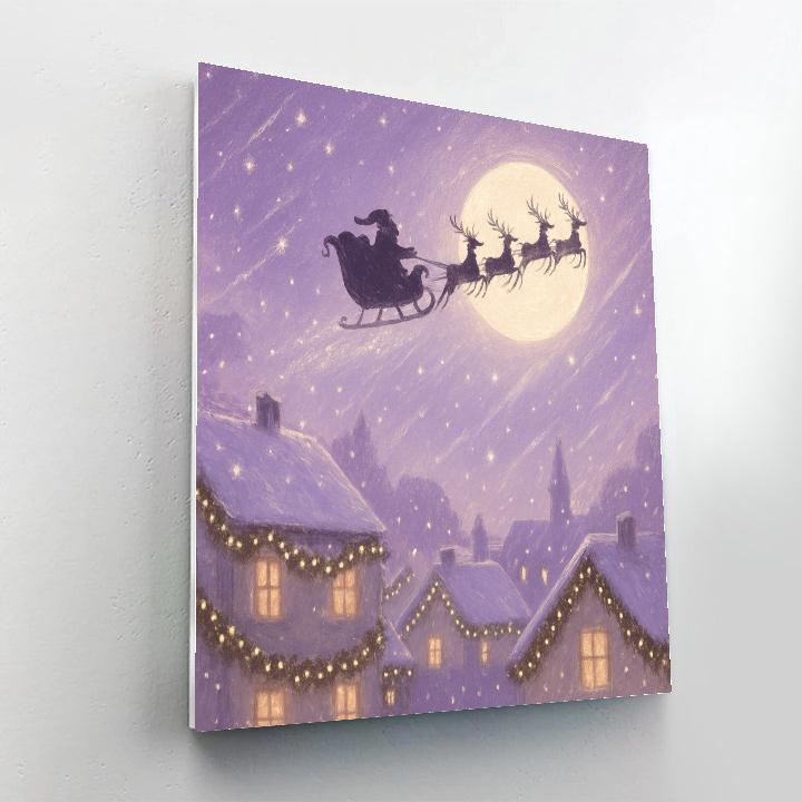 Midnight Sleigh Over Village painting number kit
