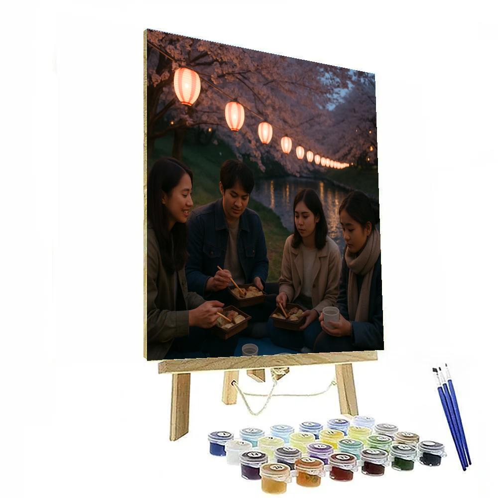 Hanami Riverbank Evening Picnic Painting by numbers kit