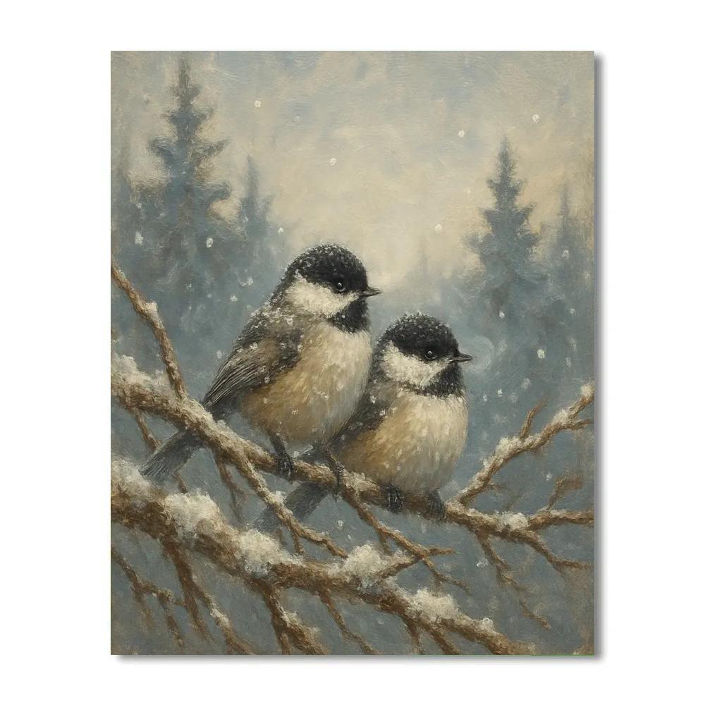 Snowy Tree Chickadee Retreat paint by color