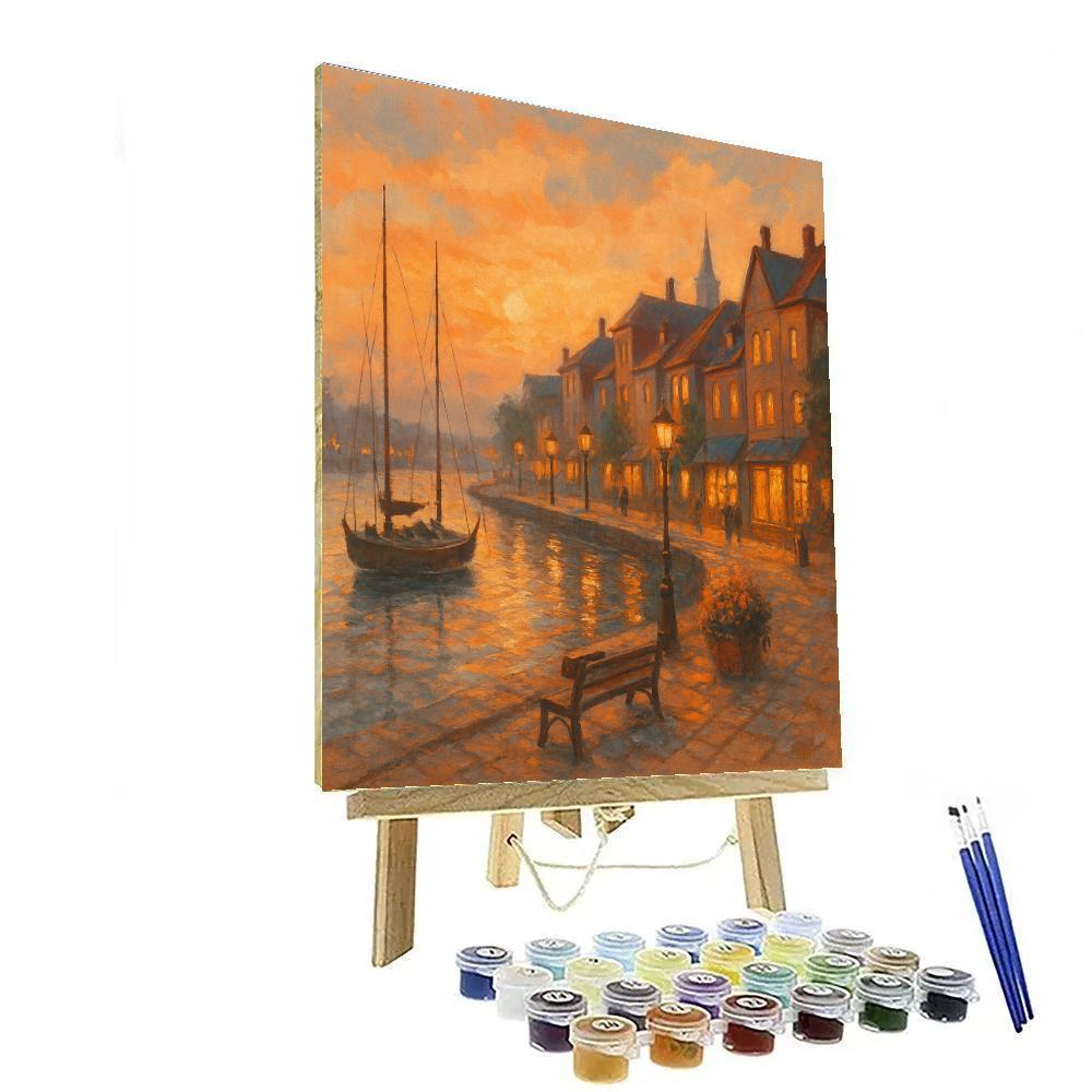 Sunset Glow Over Cozy Harbor Town Paint by numbers kits