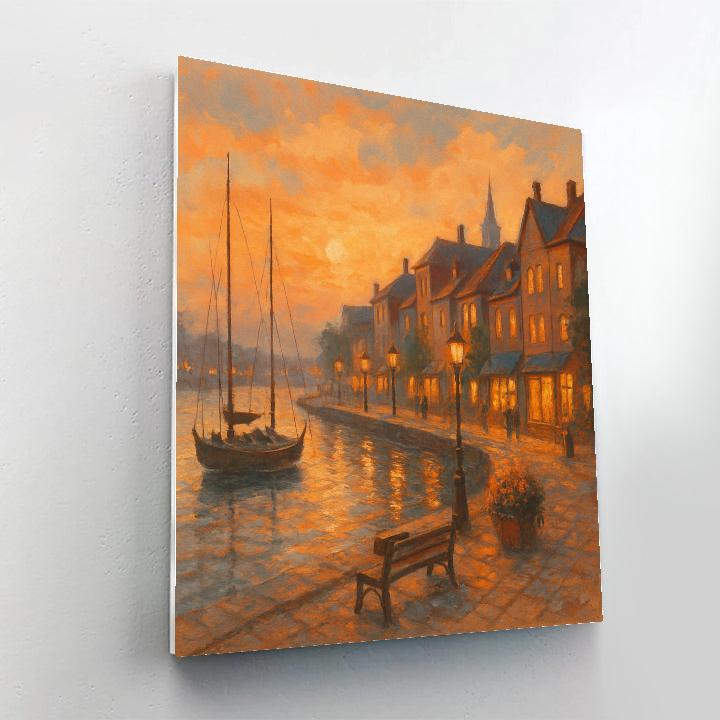 Sunset Glow Over Cozy Harbor Town Paint by numbers kits