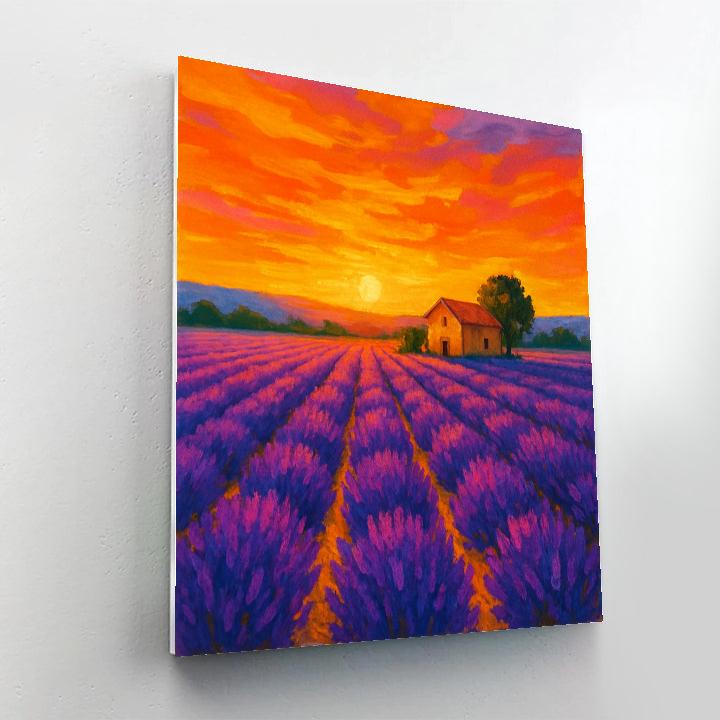 Lavender Fields Under A Golden Sunset Sky Number painting