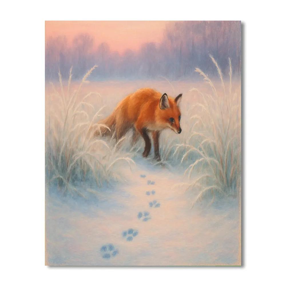 Fox Tracks Through Winter Meadow Painting by numbers kit