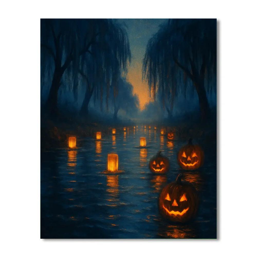 Lanterns Over Pumpkin River paint by number