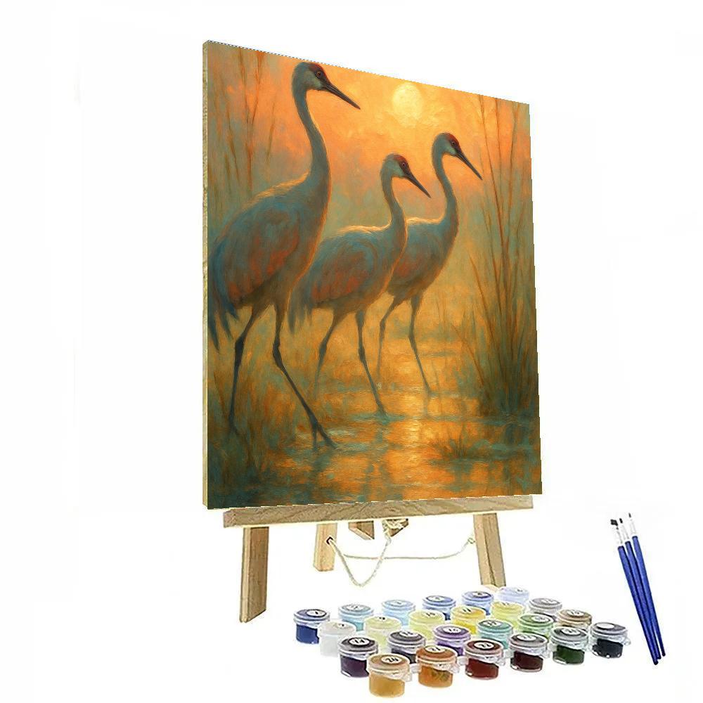Golden Crane Sunrise Passage Number painting