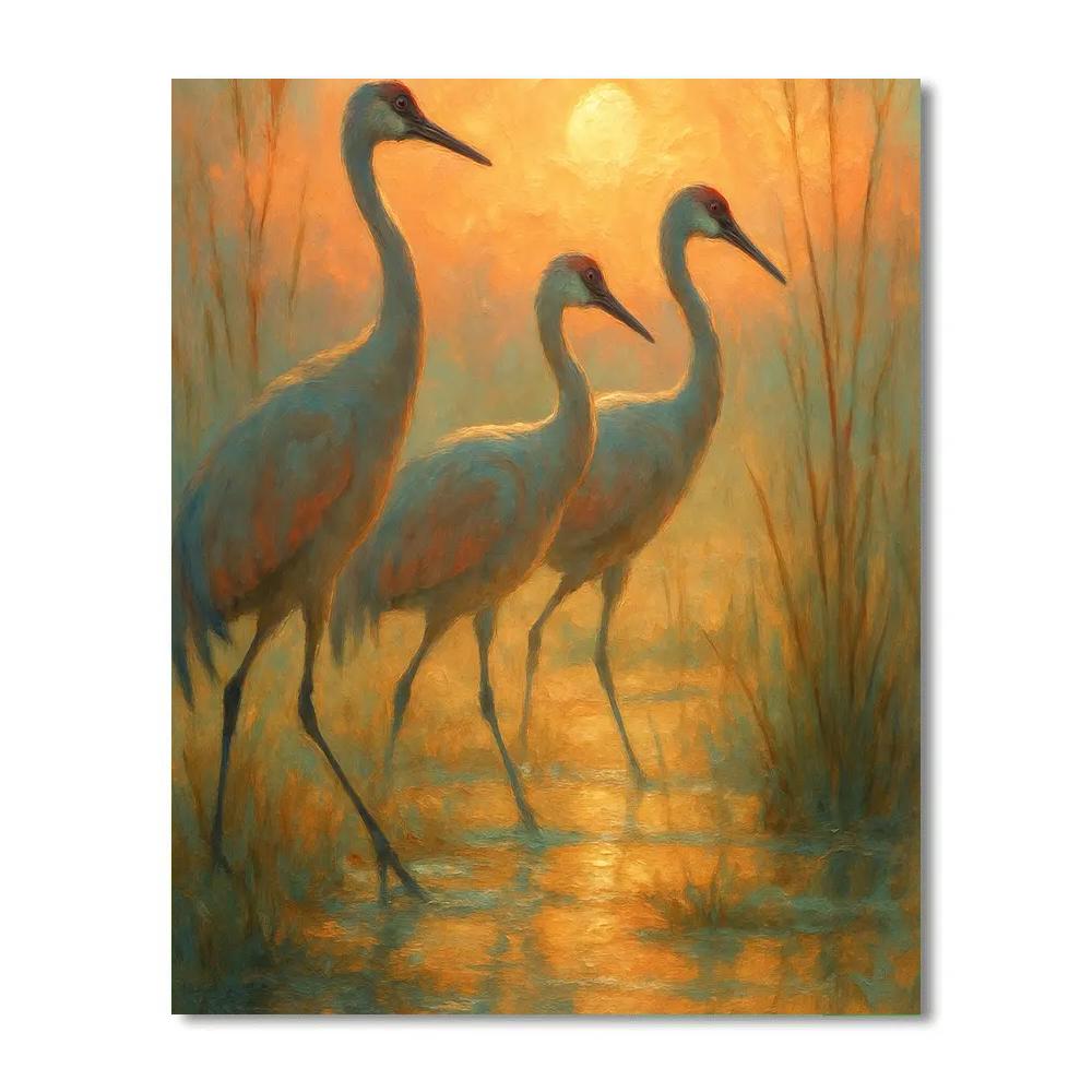 Golden Crane Sunrise Passage Number painting