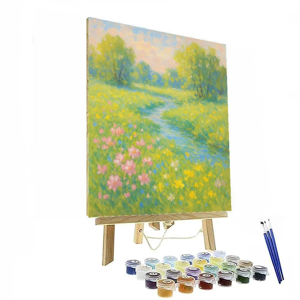 Serene Meadow Stream With Spring Pastels Paint by numbers art