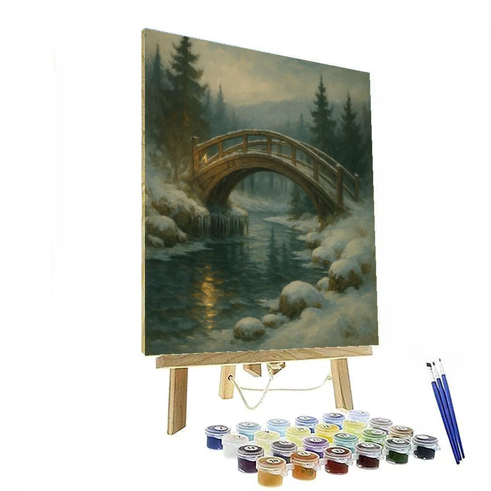 Bridge Over Winter Stream Landscape Art Painting by numbers kit