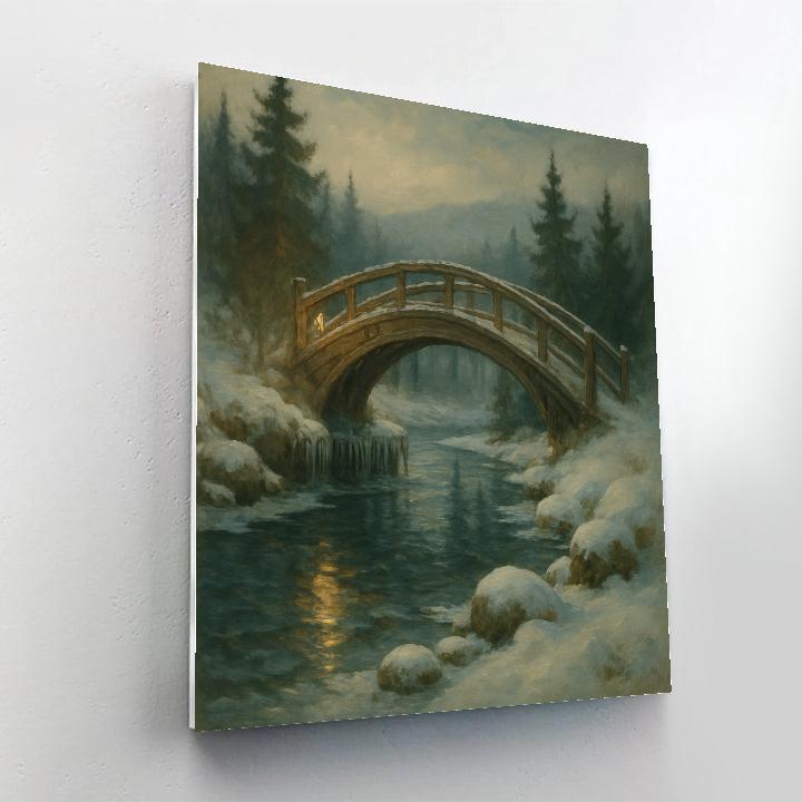 Bridge Over Winter Stream Landscape Art Painting by numbers kit