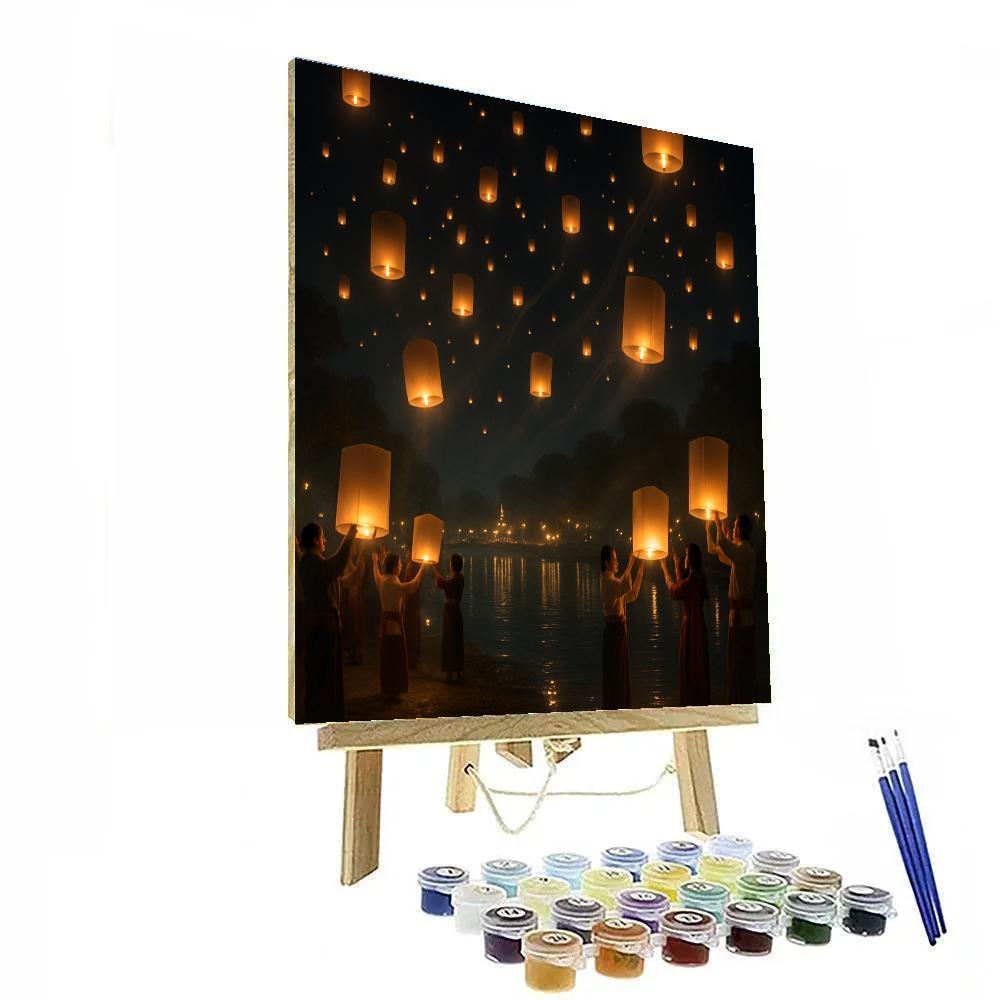 Yi Peng Lantern Release Over River Number painting
