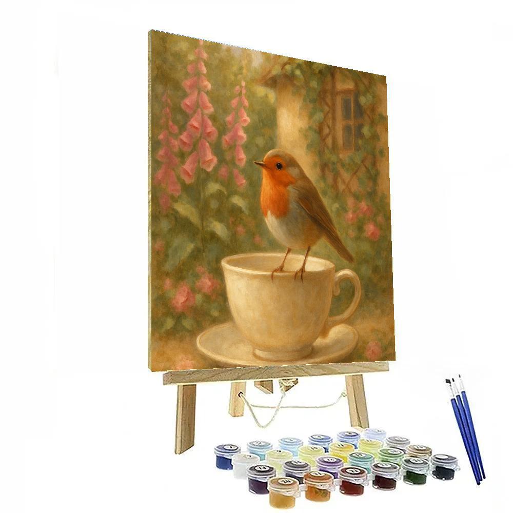 Garden Robin Tea Time Painting paint by numbers