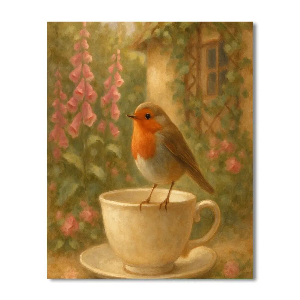 Garden Robin Tea Time Painting paint by numbers
