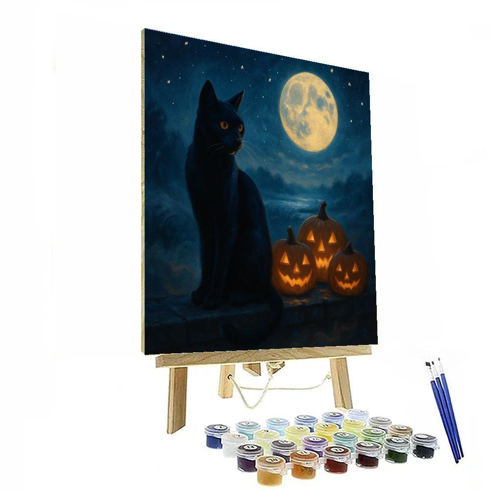 Black Cat And Midnight Pumpkins paint by numbers