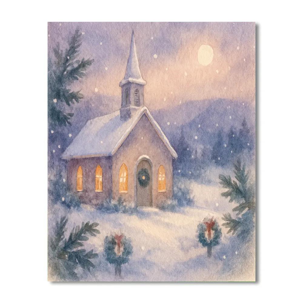 Churchyard Candlelight Winter Paint by numbers art